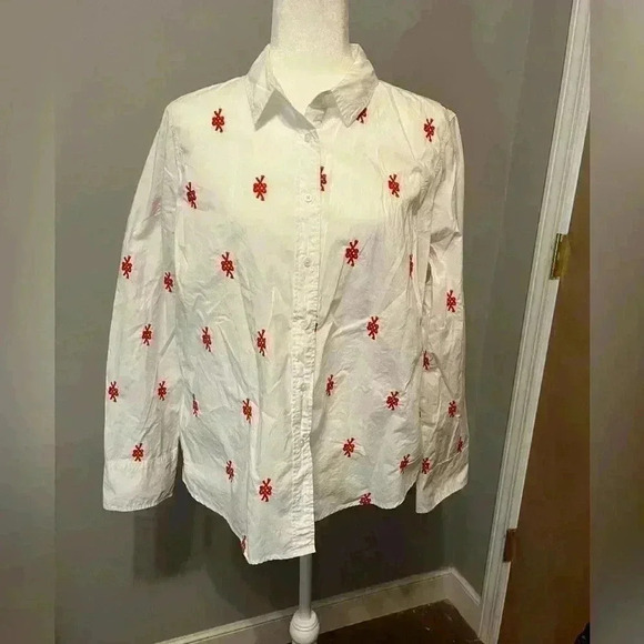 J. Crew Cotton Poplin Slim Perfect Shirt with Knot Embroidery Size 16 - Picture 2 of 8